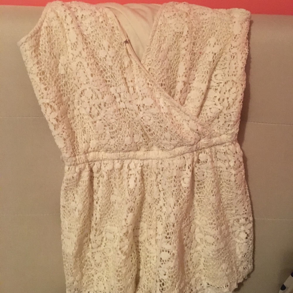 cream white lace romper